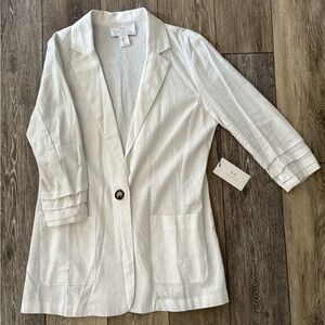 ✨Halston✨ New With Tags Women's 3/4 Sleeve White Blazer Jacket Linen Blend